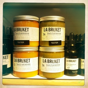 L:A Bruket scrubs on shelf